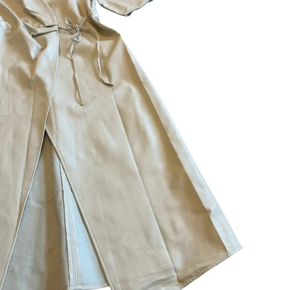 Oak + Fort Cream Vegan Faux Leather Wrap Dress Midi Length Size Small Women's - Picture 6 of 13